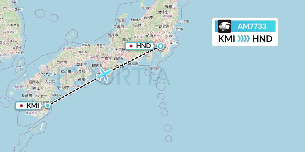 AM7733 Aeromexico Flight Map: Miyazaki to Tokyo