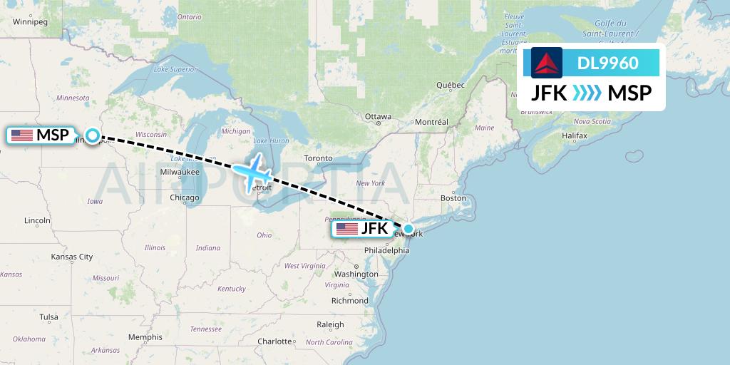 DL9960 Delta Air Lines Flight Map: New York to Minneapolis