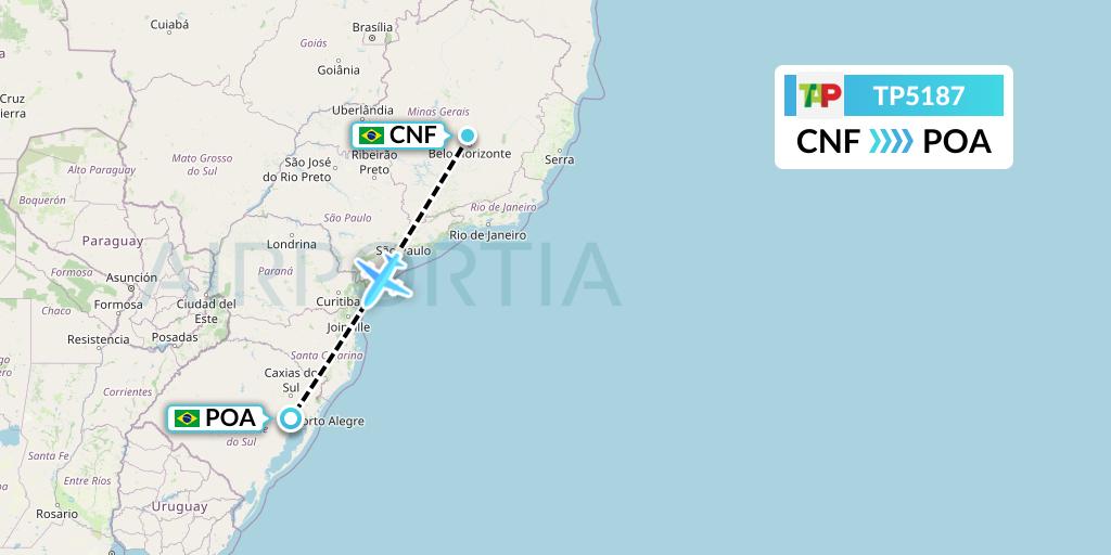 TP5187 TAP Portugal Flight Map: Belo Horizonte to Porto Alegre