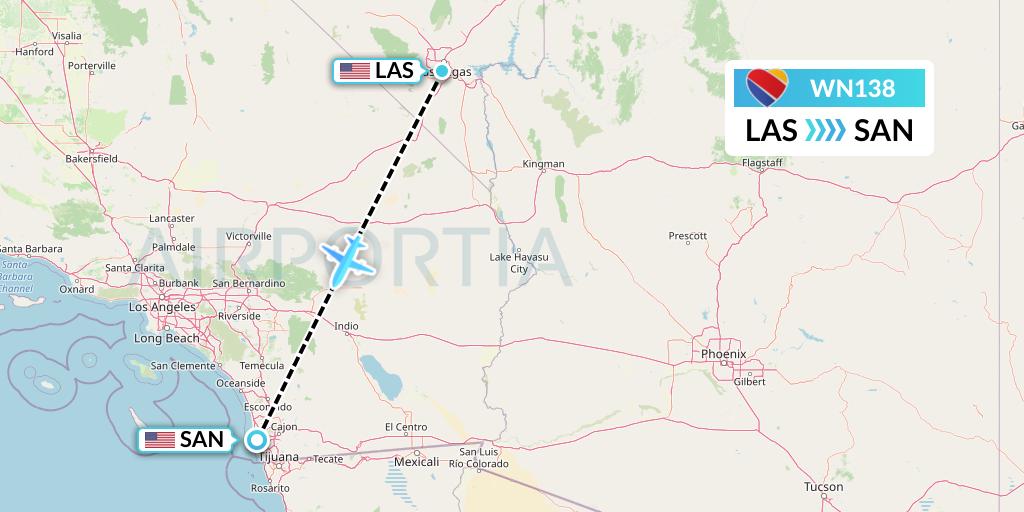 WN138 Southwest Airlines Flight Map: Las Vegas to San Diego