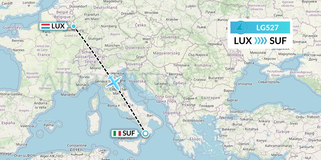 LG527 Luxair Flight Map: Luxembourg to Lamezia Terme