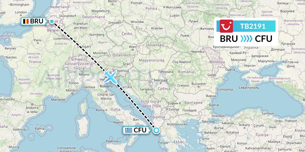 TB2191 TUI fly Belgium Flight Map: Brussels to Corfu