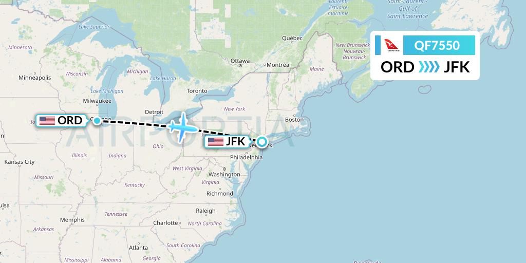 QF7550 Qantas Flight Map: Chicago to New York
