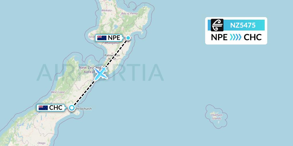 NZ5475 Air New Zealand Flight Map: Napier to Christchurch