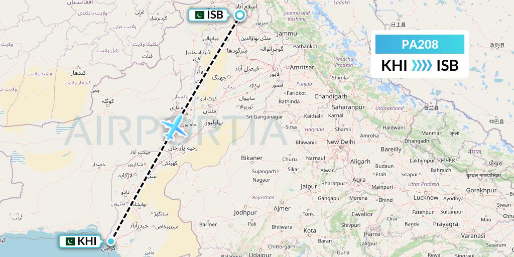 PA208 AirBlue Flight Map: Karachi to Islamabad