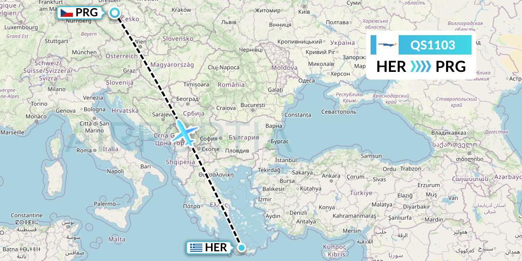 QS1103 Smartwings Flight Map: Heraklion to Prague