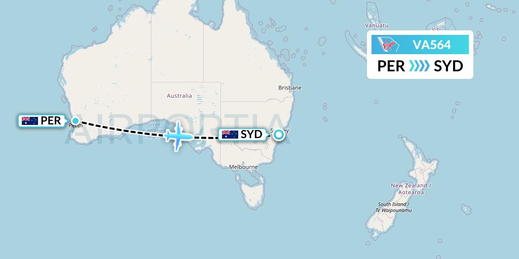 VA564 Virgin Australia Flight Map: Perth to Sydney