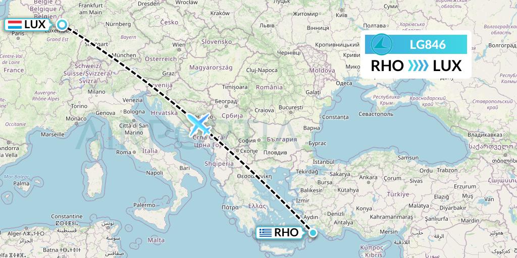 LG846 Luxair Flight Map: Rhodes to Luxembourg