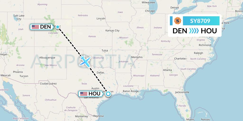 SY8709 Sun Country Airlines Flight Map: Denver to Houston