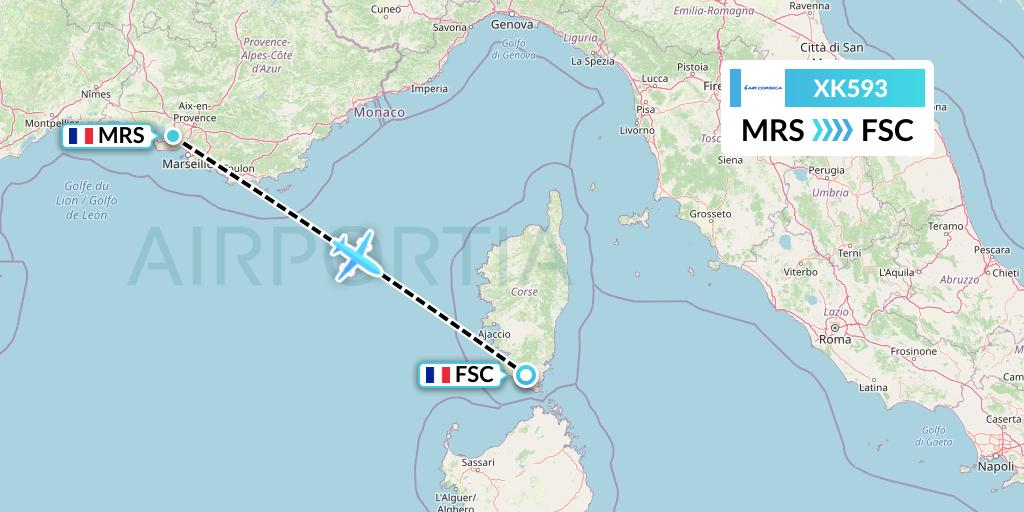 XK593 Air Corsica Flight Map: Marseille to Figari