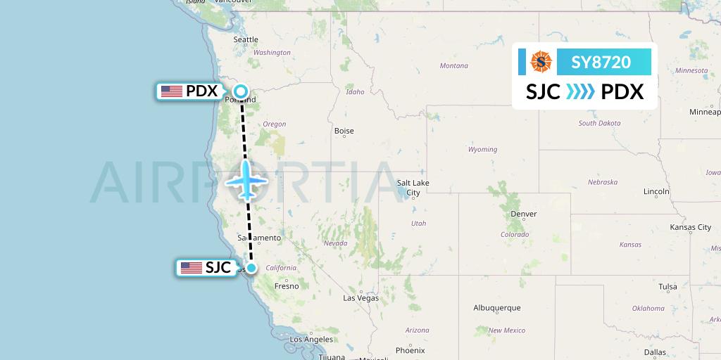 SY8720 Sun Country Airlines Flight Map: San Jose to Portland