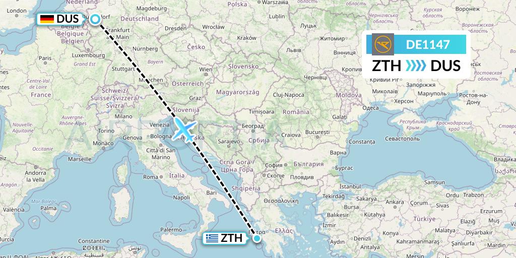 DE1147 Condor Flight Map: Zakynthos to Dusseldorf