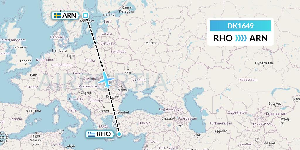 DK1649 Thomas Cook Airlines Scandinavia Flight Map: Rhodes to Stockholm