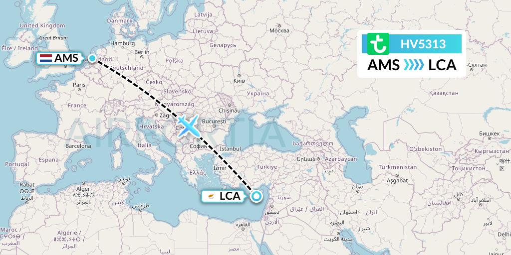 HV5313 Transavia Flight Map: Amsterdam to Larnaca