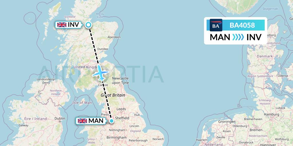 BA4058 British Airways Flight Map: Manchester to Inverness
