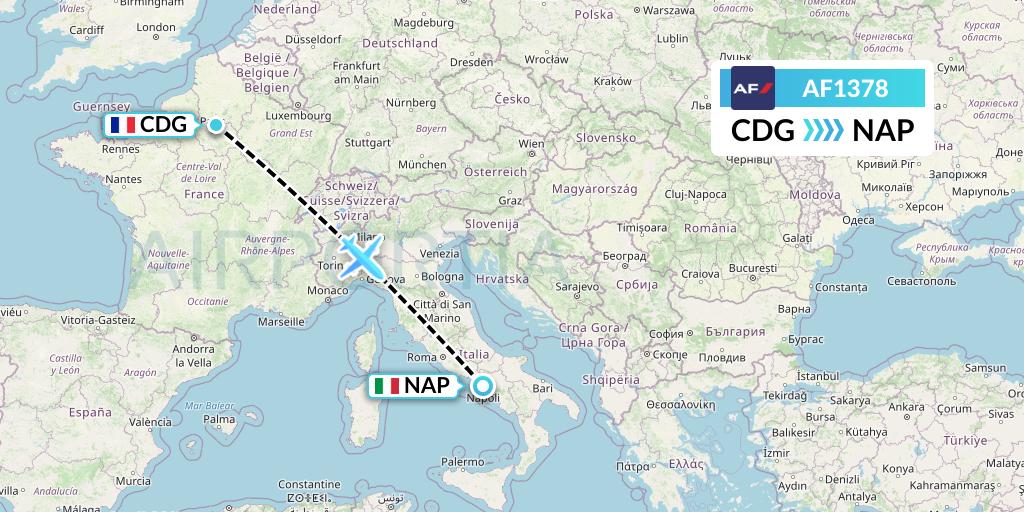 AF1378 Air France Flight Map: Paris to Naples