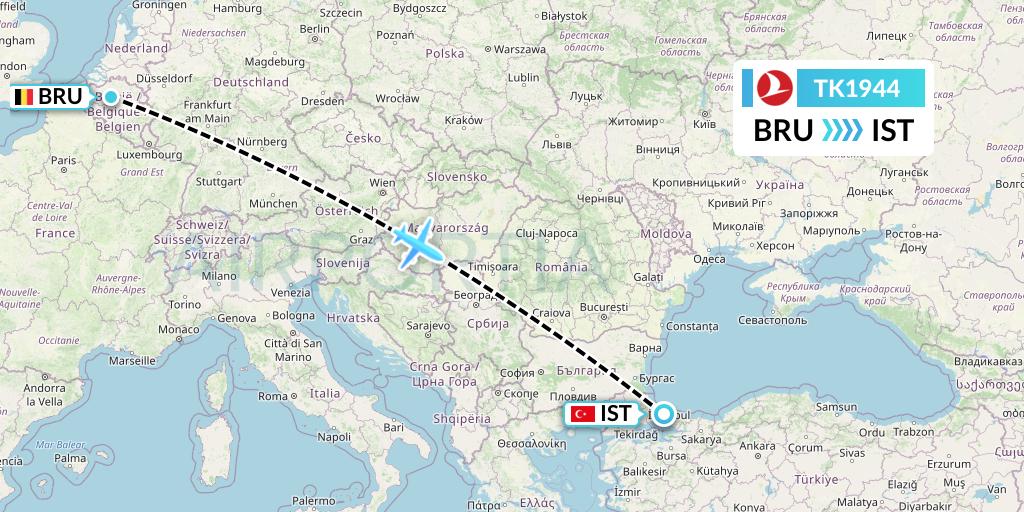TK1944 Turkish Airlines Flight Map: Brussels to Istanbul