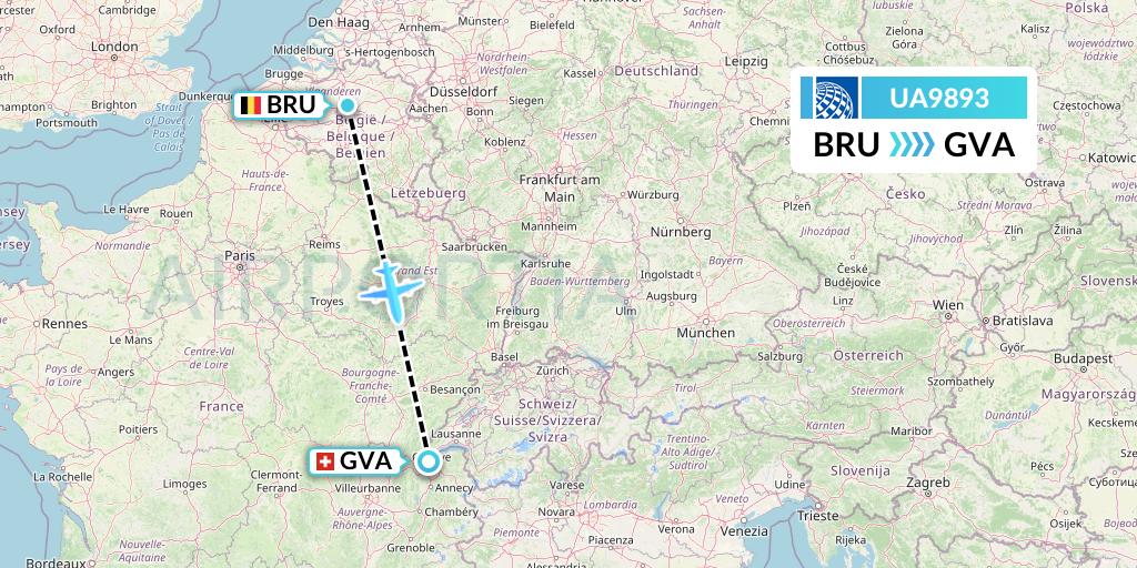 UA9893 United Airlines Flight Map: Brussels to Geneva