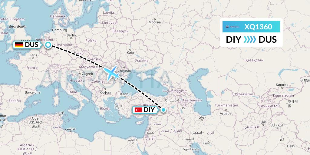 XQ1360 SunExpress Flight Map: Diyarbakir to Dusseldorf