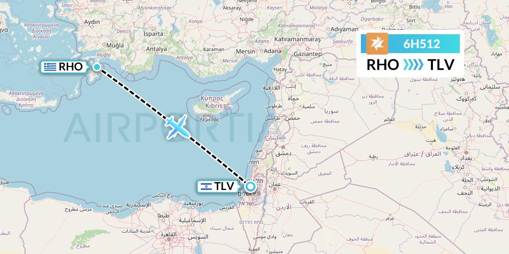 6H512 Israir Airlines Flight Map: Rhodes to Tel Aviv