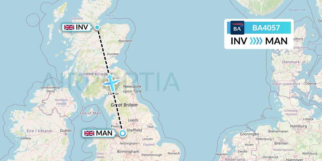 BA4057 British Airways Flight Map: Inverness to Manchester