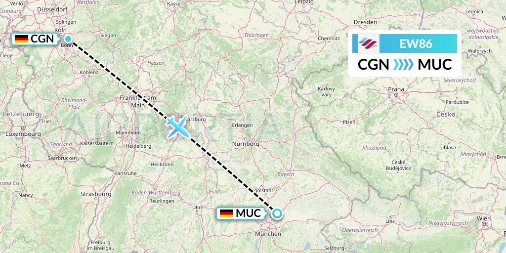 EW86 Eurowings Flight Map: Cologne to Munich