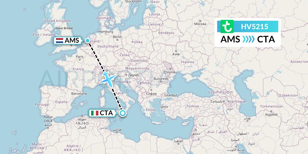 HV5215 Transavia Flight Map: Amsterdam to Catania