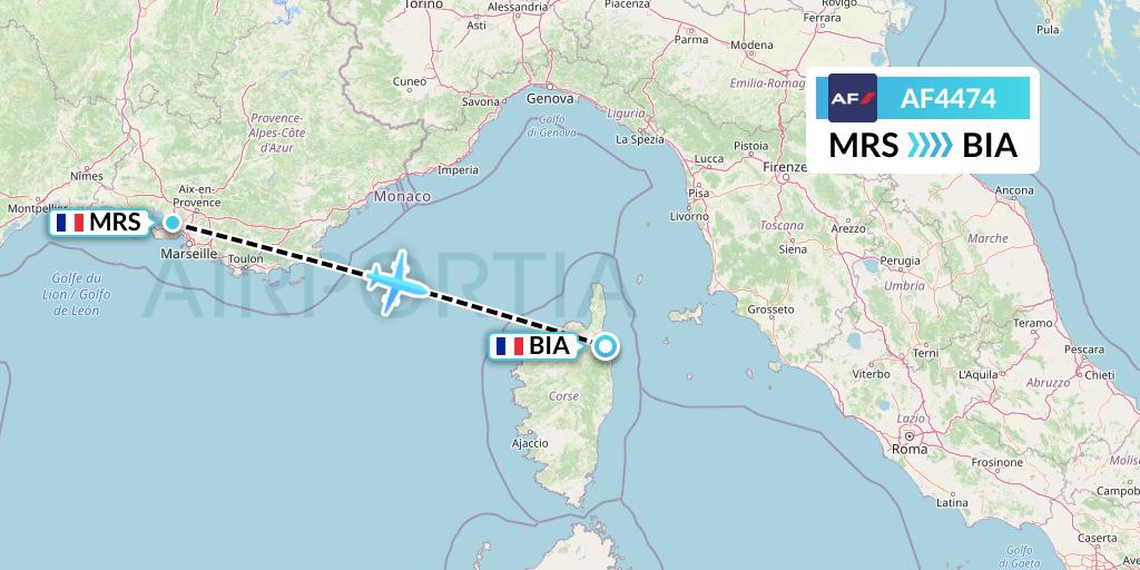 AF4474 Air France Flight Map: Marseille to Bastia