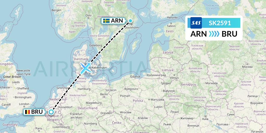 SK2591 SAS Flight Map: Stockholm to Brussels