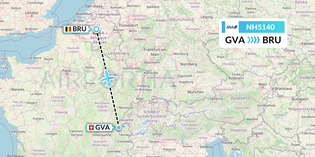 NH5140 All Nippon Airways Flight Map: Geneva to Brussels