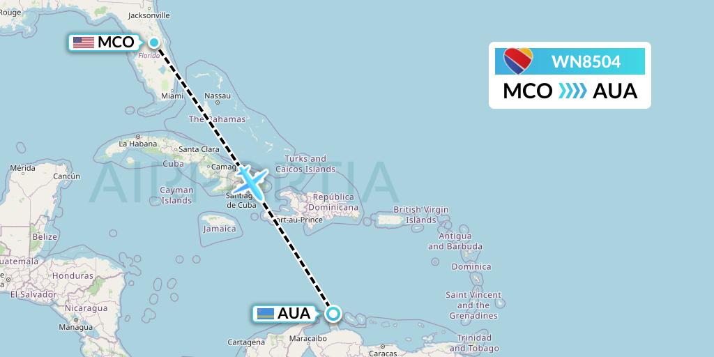 WN8504 Southwest Airlines Flight Map: Orlando to Oranjestad