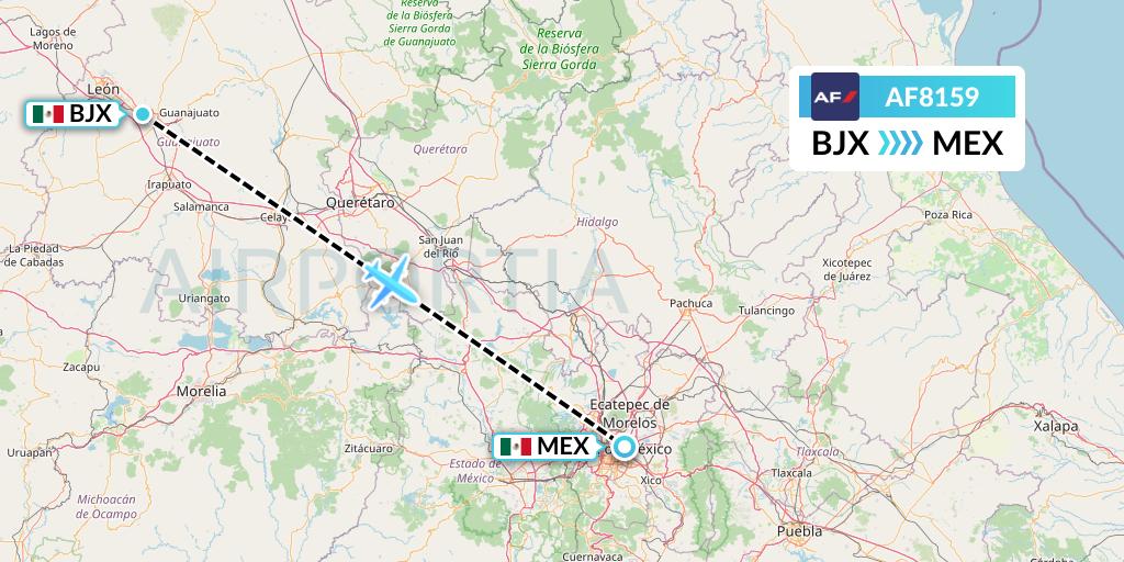 AF8159 Air France Flight Map: Silao to Mexico City