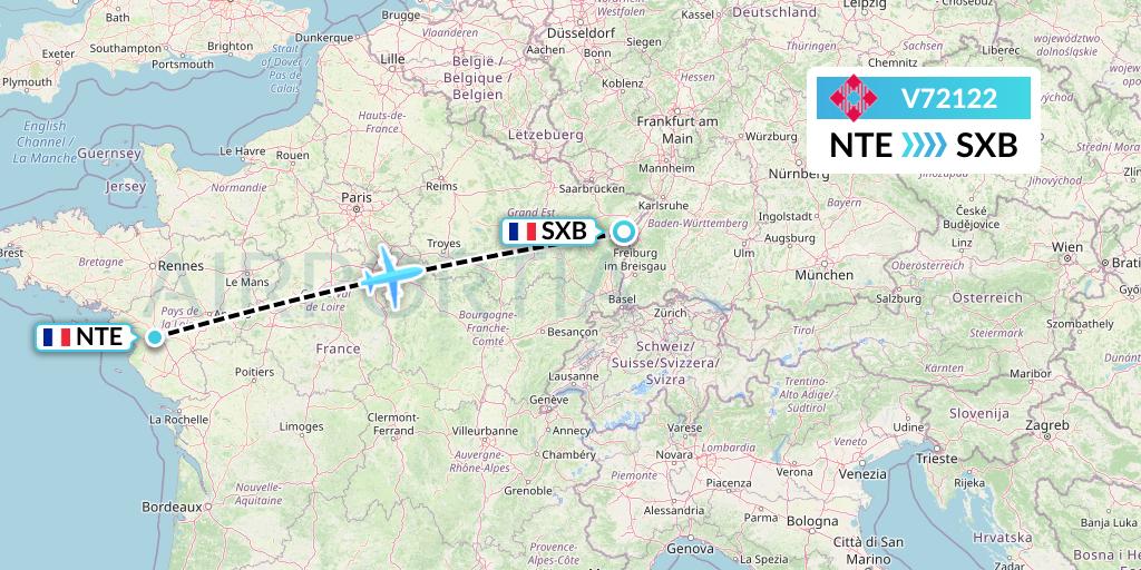 V72122 Volotea Flight Map: Nantes to Strasbourg