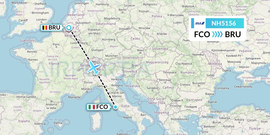 NH5156 All Nippon Airways Flight Map: Rome to Brussels
