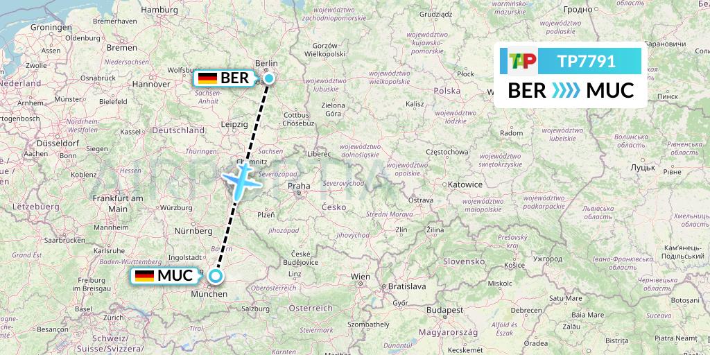 TP7791 TAP Portugal Flight Map: Berlin to Munich