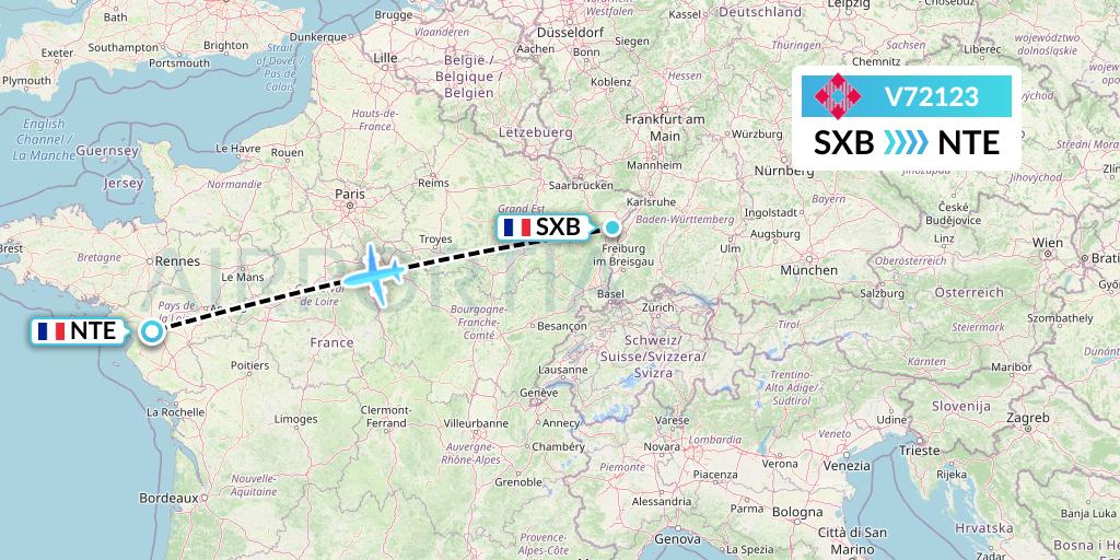 V72123 Volotea Flight Map: Strasbourg to Nantes