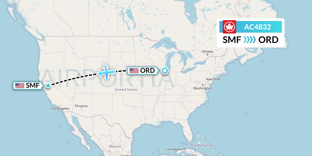 AC4832 Air Canada Flight Map: Sacramento to Chicago