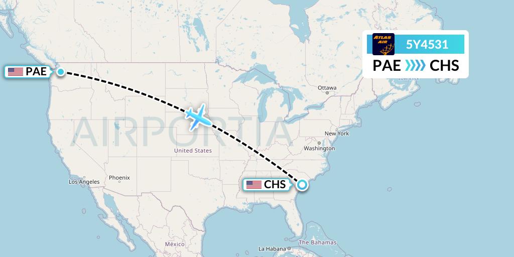 5Y4531 Atlas Air Flight Map: Everett to Charleston