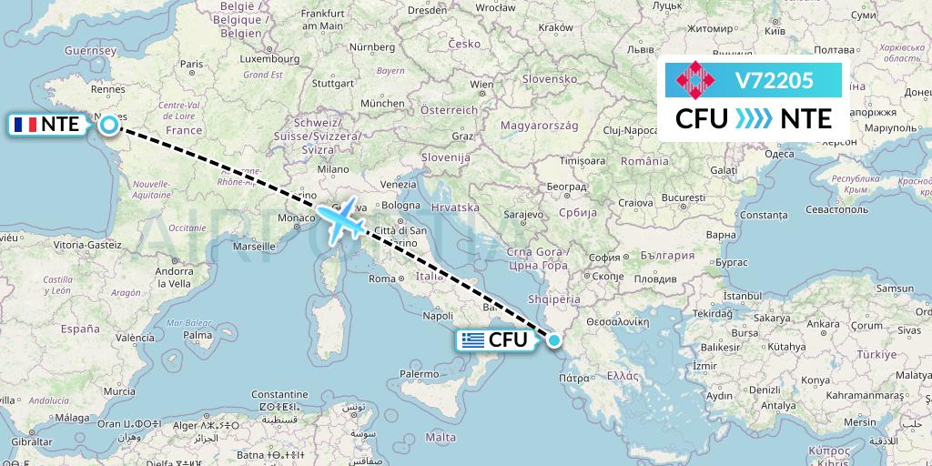 V72205 Volotea Flight Map: Corfu to Nantes