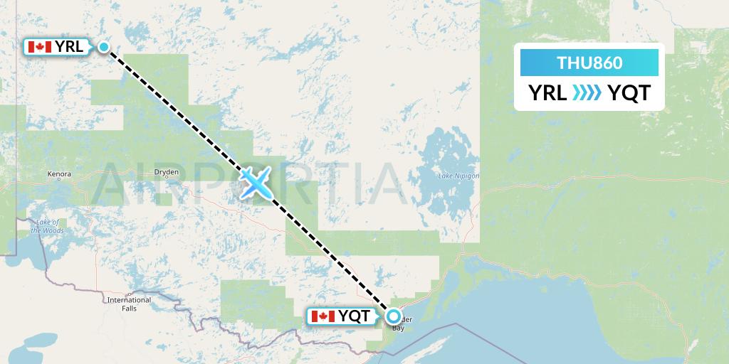 THU860 Thunder Airlines Flight Map: Red Lake to Thunder Bay