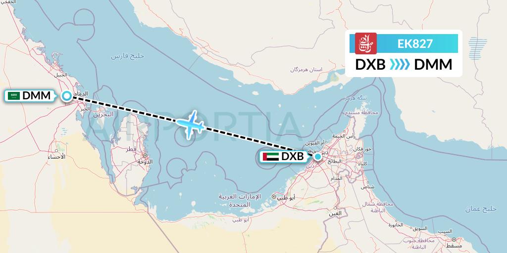 EK827 Emirates Flight Map: Dubai to Dammam