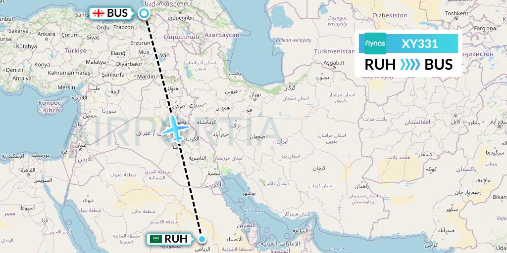 XY331 Flynas Flight Map: Riyadh to Batumi