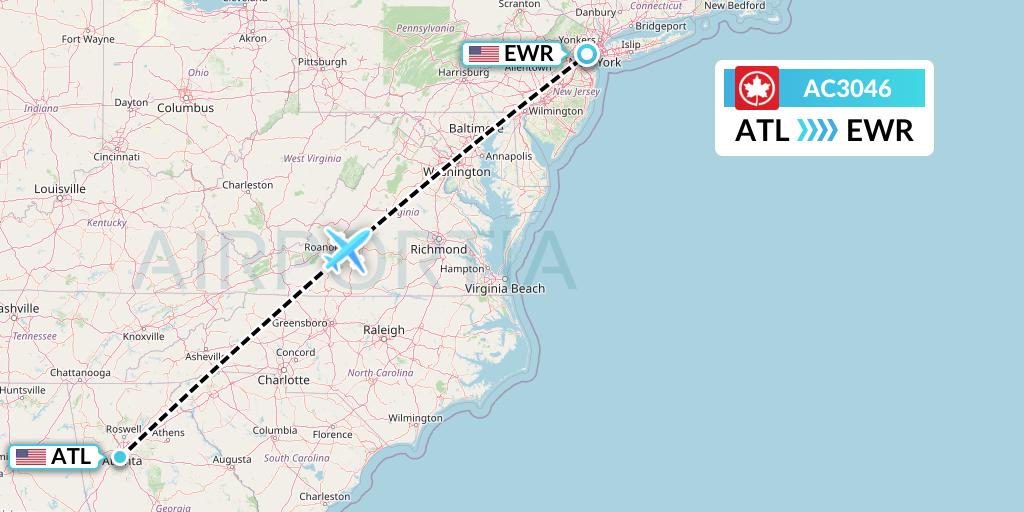 AC3046 Air Canada Flight Map: Atlanta to New York
