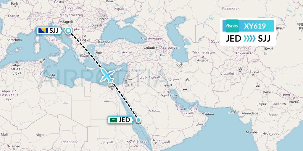 XY619 Flynas Flight Map: Jeddah to Sarajevo