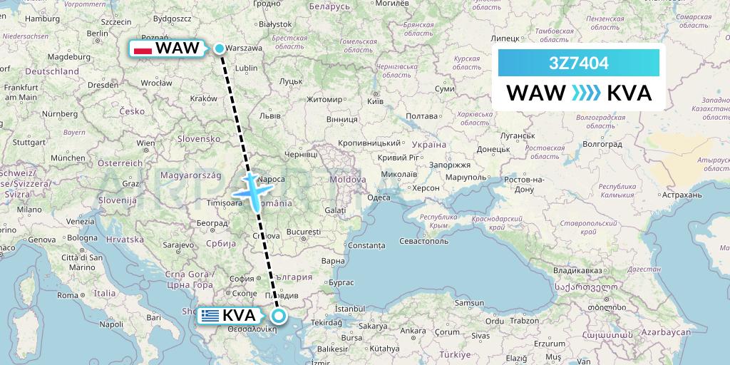 3Z7404 Travel Service Polska Flight Map: Warsaw to Kavala