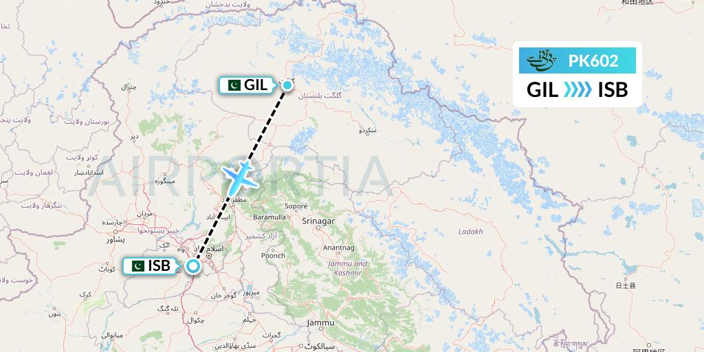 PK602 Pakistan International Airlines Flight Map: Gilgit to Islamabad