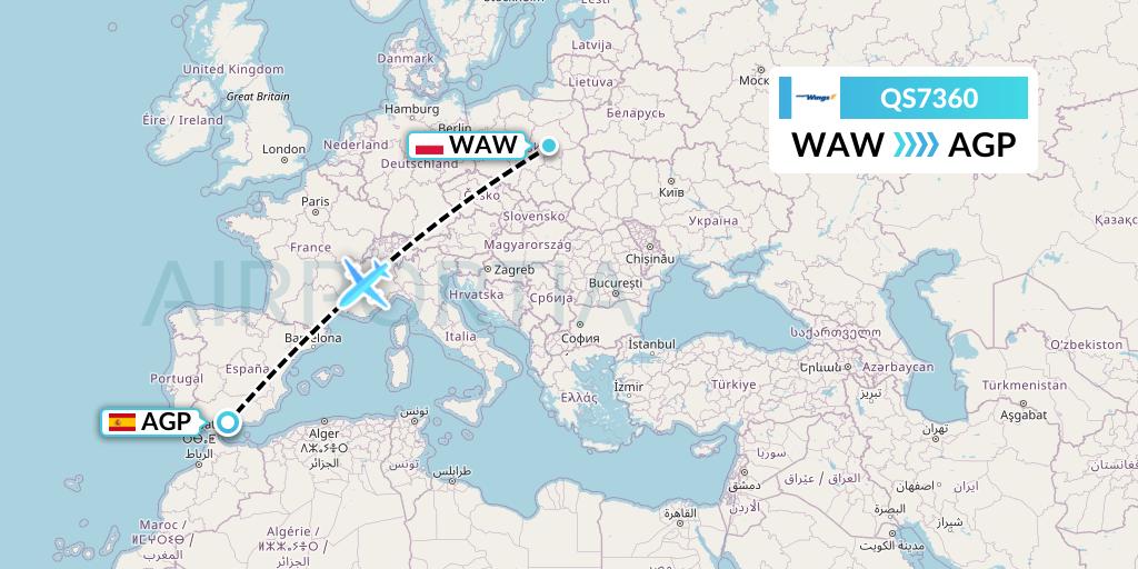 QS7360 Smartwings Flight Map: Warsaw to Malaga
