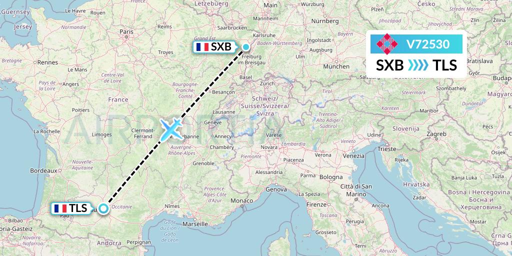 V72530 Volotea Flight Map: Strasbourg to Toulouse