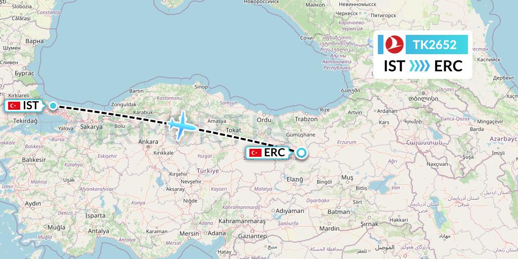 TK2652 Turkish Airlines Flight Map: Istanbul to Erzincan
