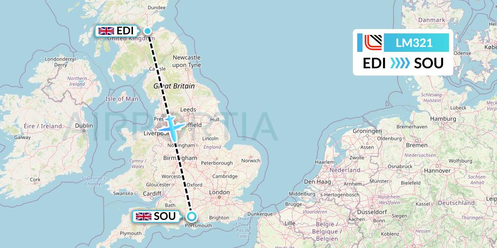 LM321 Loganair Flight Map: Edinburgh to Southampton